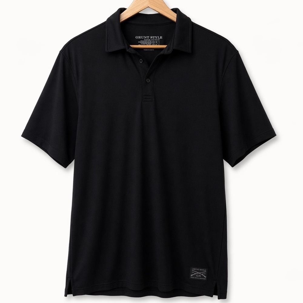 Grunt Style Mens Medium Polo Shirt Short Sleeve Performance Black Solid Tactical